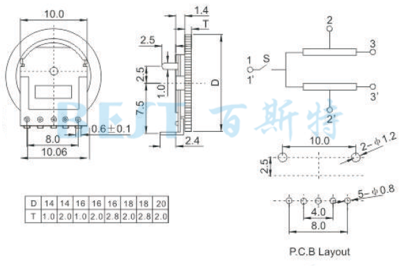 電位器WH180-2參考圖紙 電位器WH180-2參考圖紙